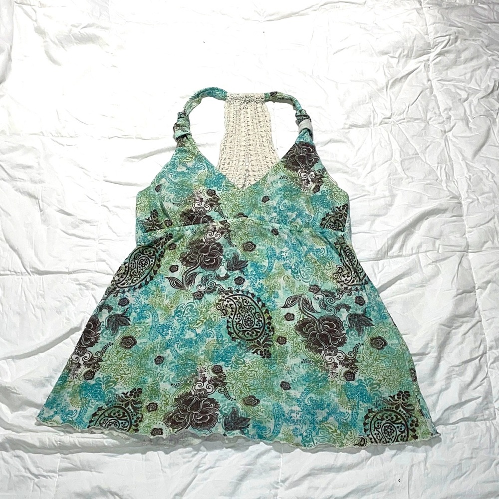 No Boundaries Crochet Appliqué Babydoll Tank Top Medium